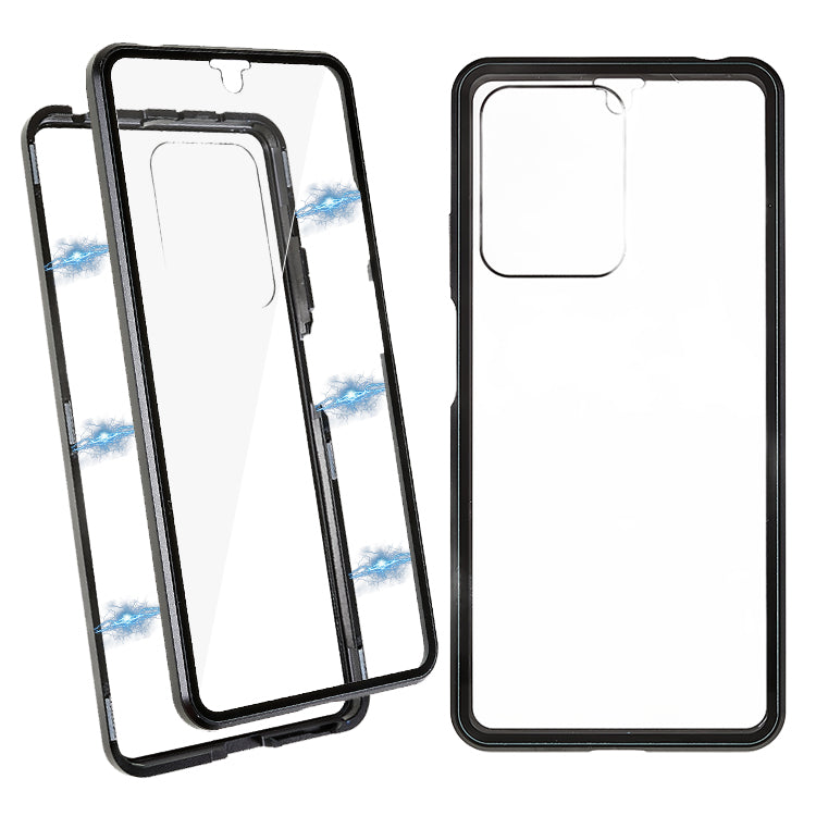 For Xiaomi Redmi Note 12 Pro 5G/Note 12 Pro Speed 5G/Poco X5 Pro 5G Double-sided Tempered Glass Phone Case Magnetic Metal Frame Clear Cover - Black For Xiaomi Redmi Note 12 Pro 5G/Note 12 Pro Speed 5G/Poco X5 Pro 5G Double-sided Tempered Glass Phone Case Magnetic Metal Frame Clear Cover - Black